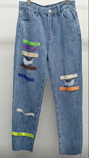Multiple color patch jeans